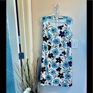 Precise White Dress with Black & Teal Flowers